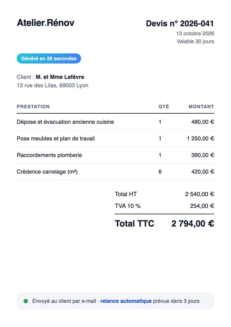 Exemple : devis généré et envoyé automatiquement